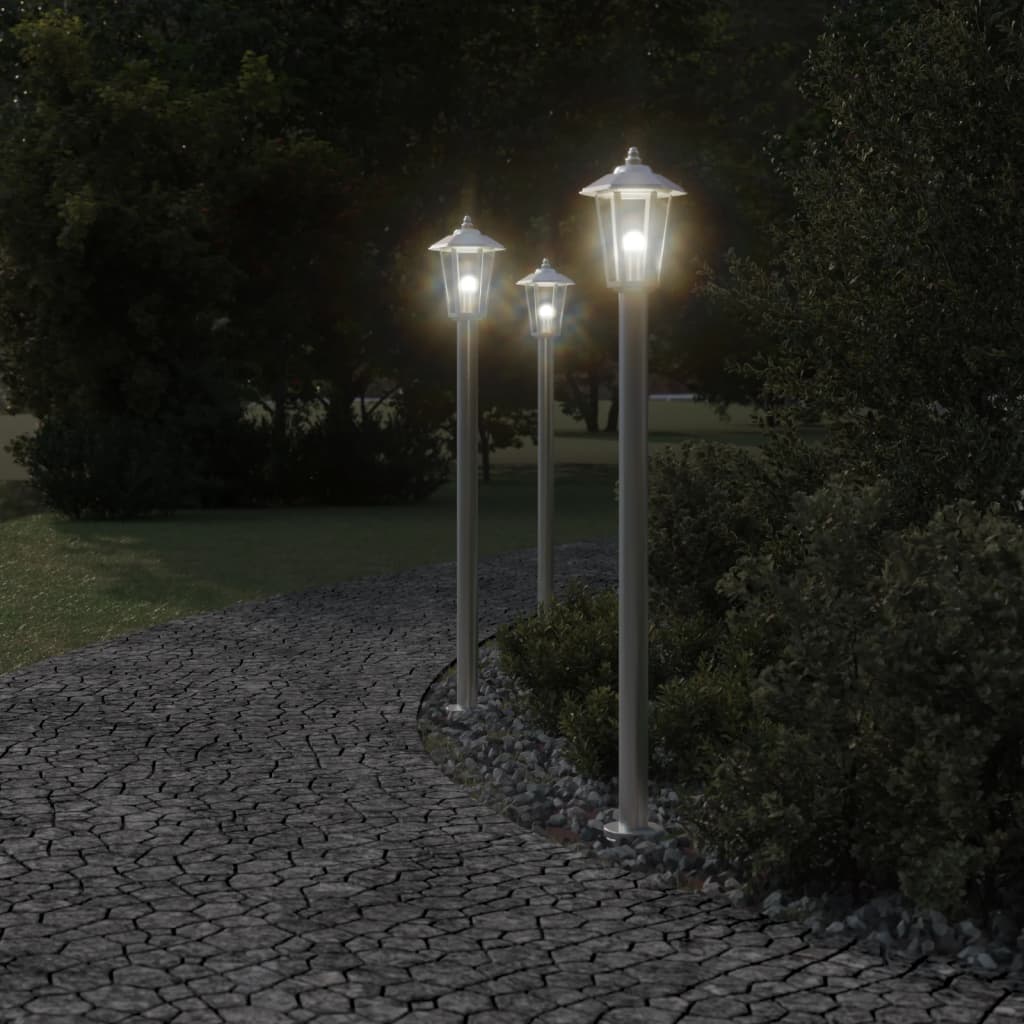 Lampadaires d’extérieur 3 pcs argenté 120 cm acier inoxydable - Éclairage extérieur