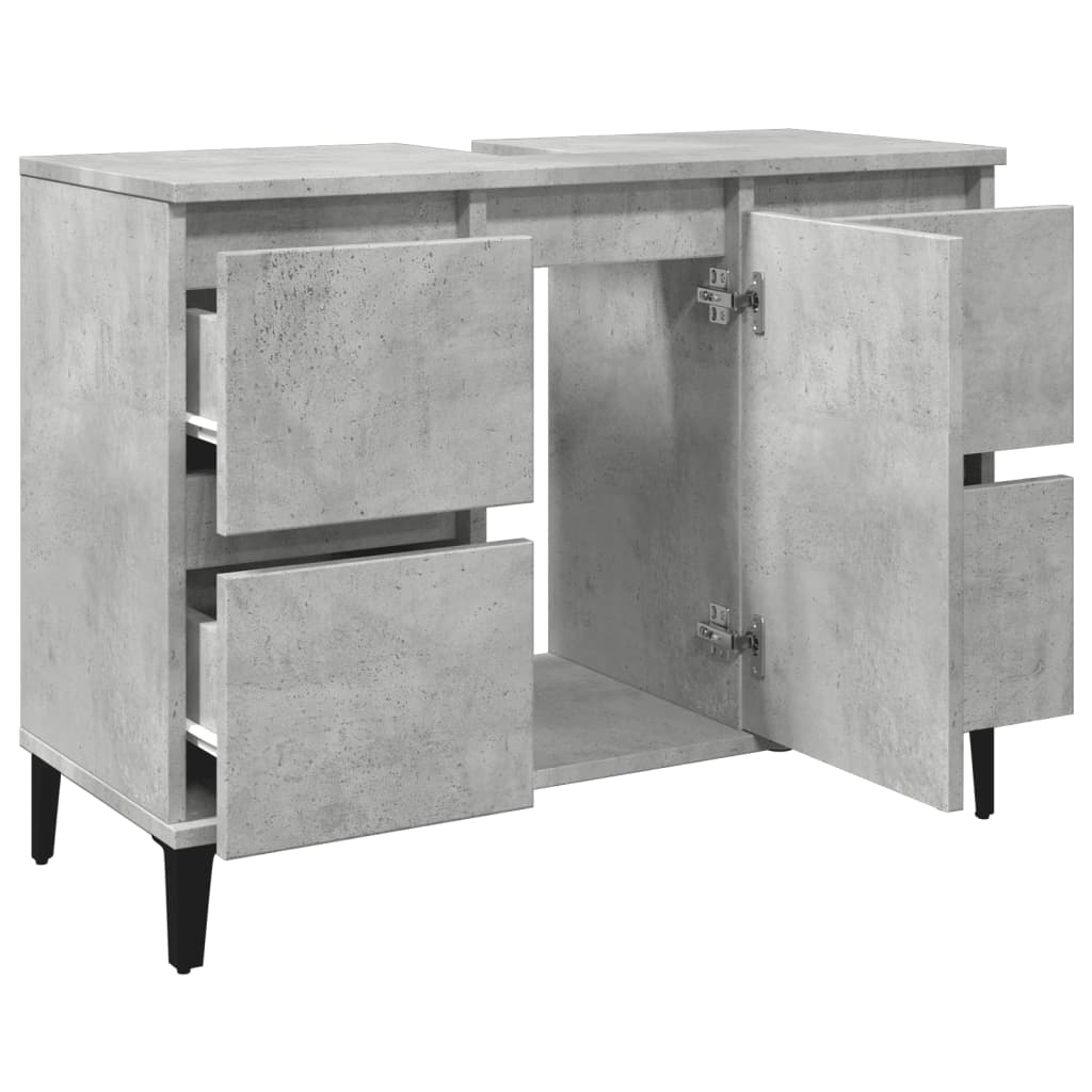 Meuble d’évier gris béton 80x33x60 cm bois d’ingénierie - Meubles-lavabos de salle de bains
