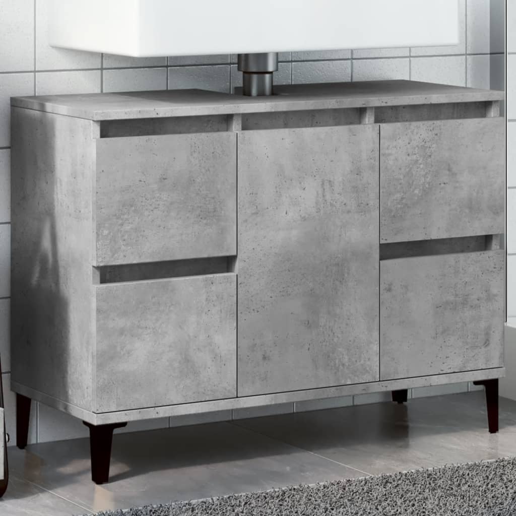 Meuble d’évier gris béton 80x33x60 cm bois d’ingénierie - Meubles-lavabos de salle de bains