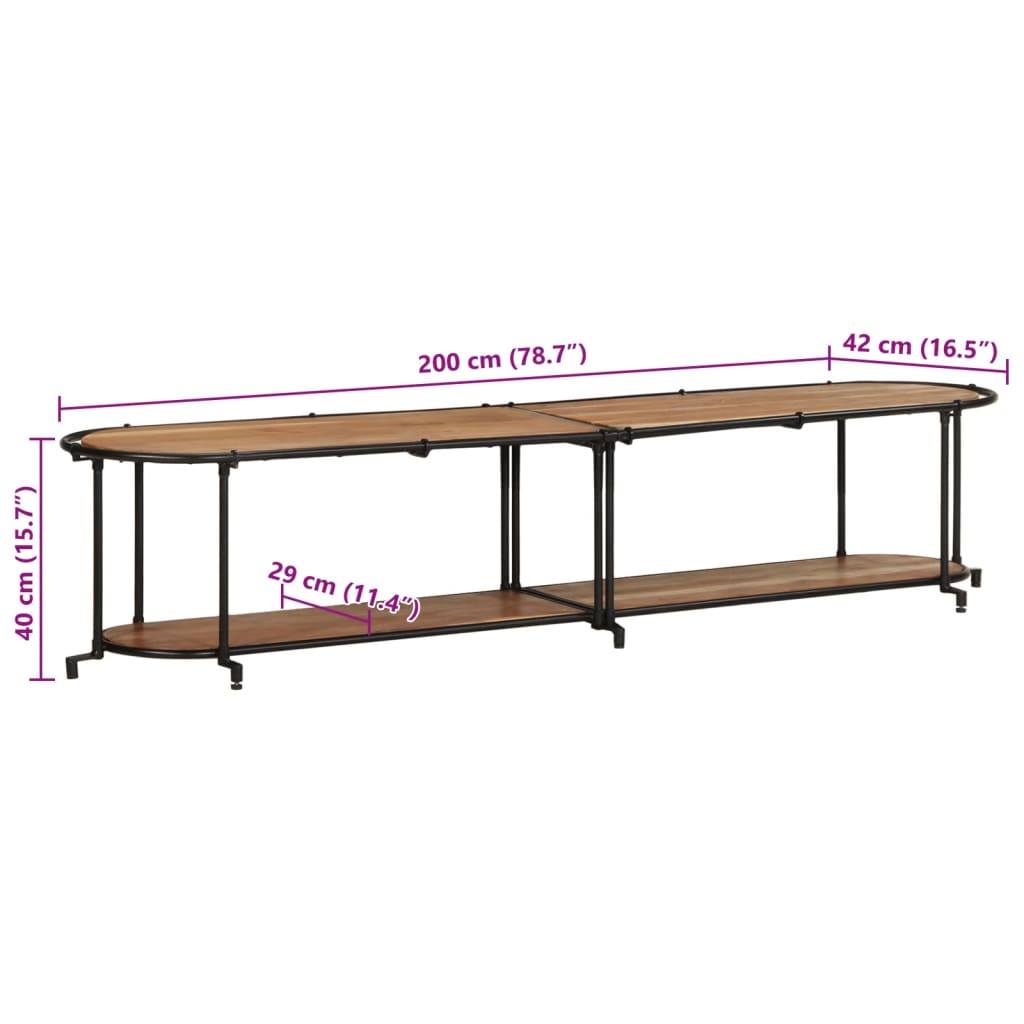 Meuble TV 200x42x40 cm bois d’acacia massif - Fixations & meubles de rangement multimédia