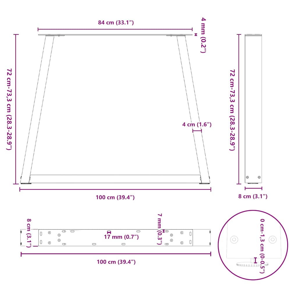Pieds de table à manger forme de V 2 pcs noir 100x(72-73,3) cm - Pieds de table