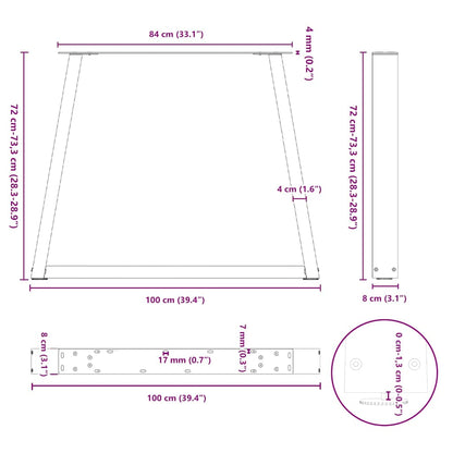 Pieds de table à manger forme de V 2 pcs noir 100x(72-73,3) cm - Pieds de table