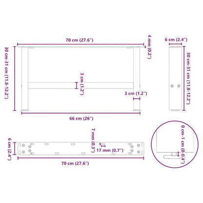 Pieds de table basse blanc 2 pcs 70x(30-31) cm acier - Pieds de table