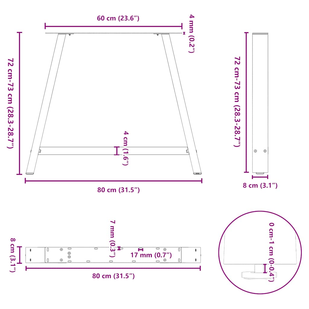 Pieds de table basse forme de A 2 pcs blanc 90x(72-73) cm acier - Pieds de table