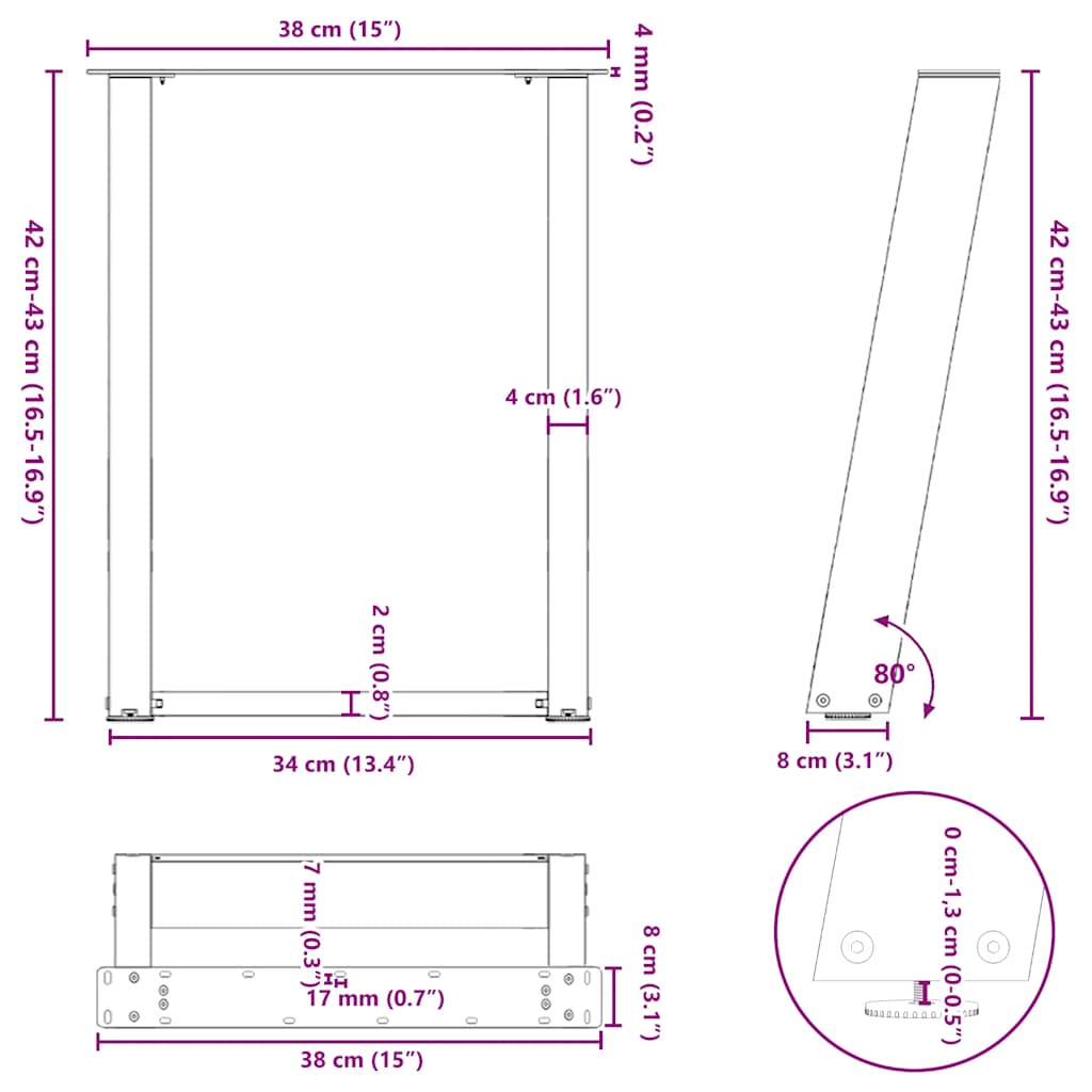 Pieds de table basse forme de U 2 pcs anthracite 38x(42-43) cm - Pieds de table