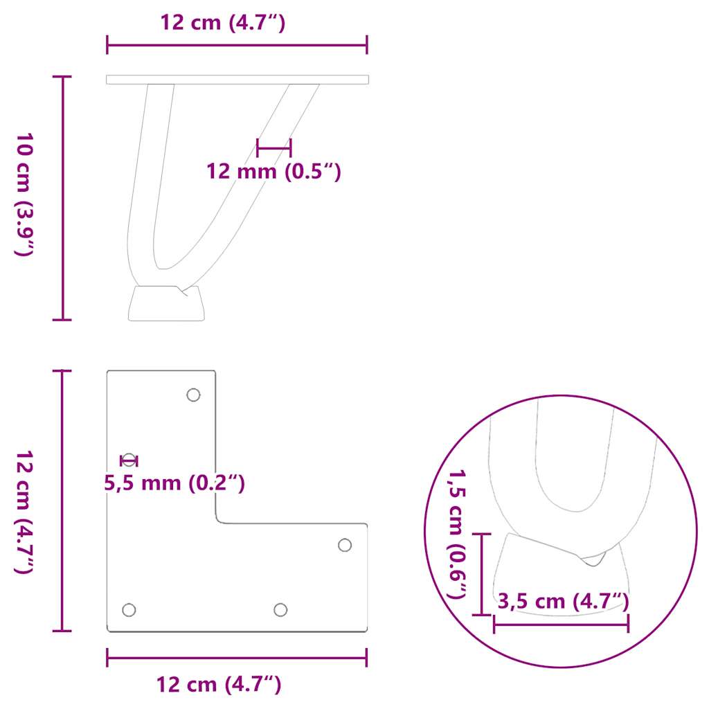 Pieds de table en forme d’épingle à cheveux 4 pcs anthracite - Pieds de table