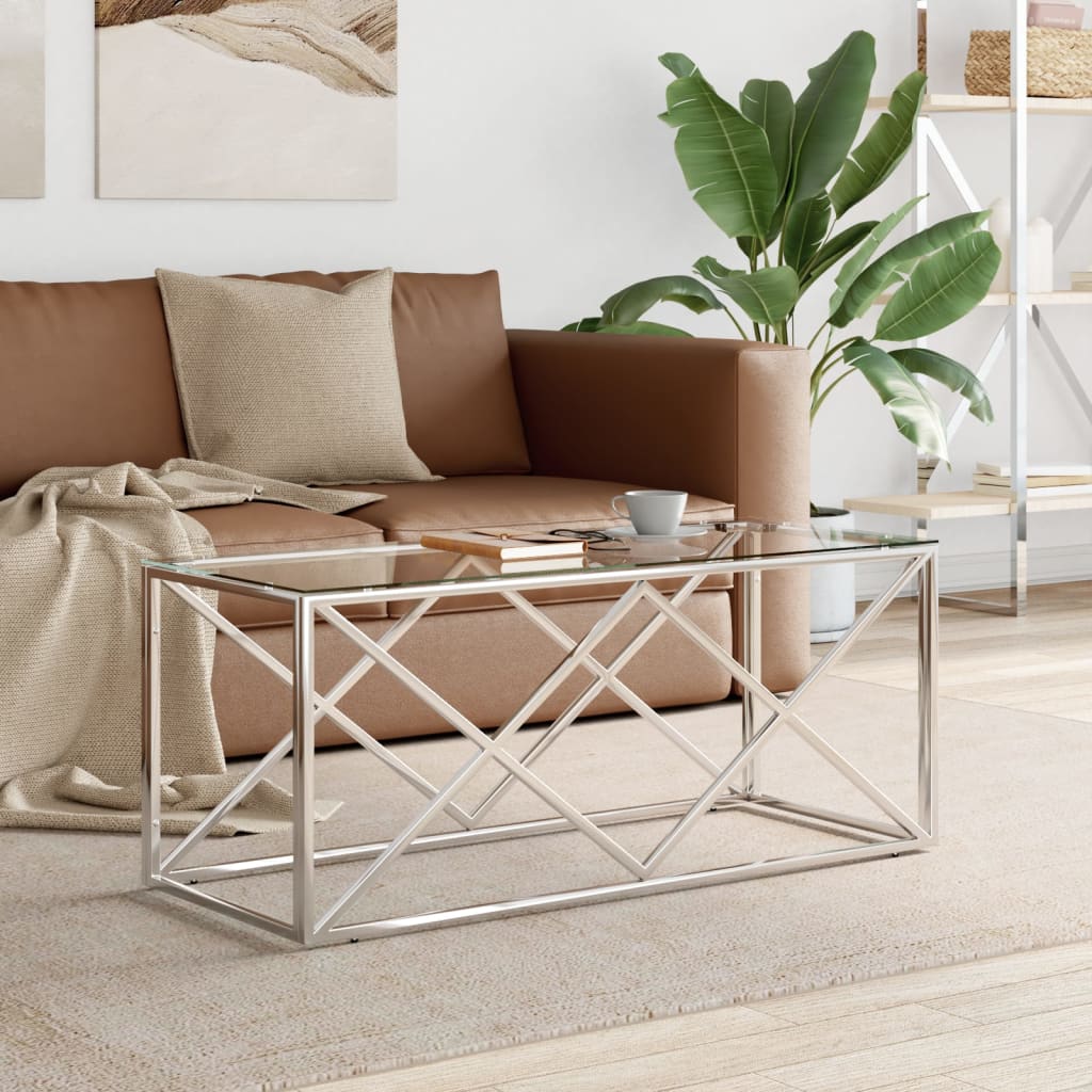Table basse 110x45x45 cm acier inoxydable et verre - Tables basses