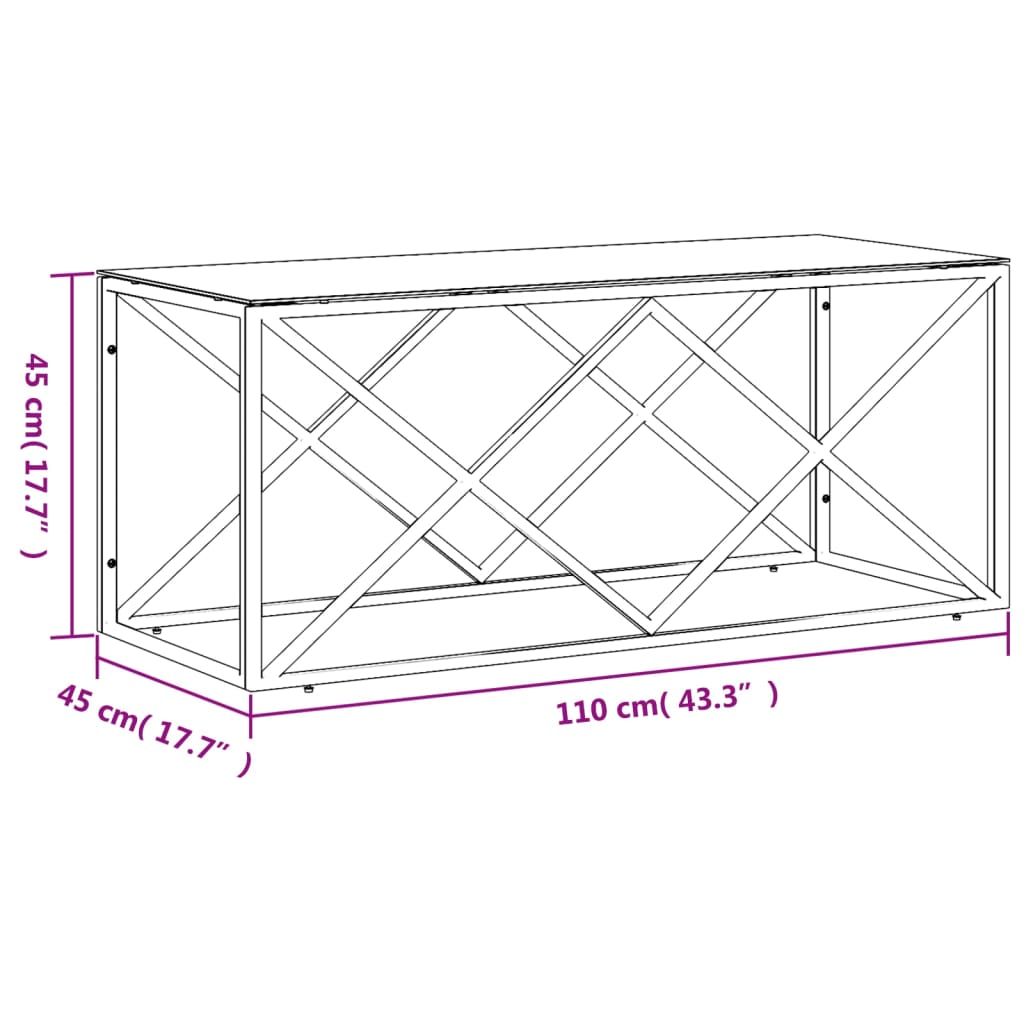 Table basse 110x45x45 cm acier inoxydable et verre - Tables basses