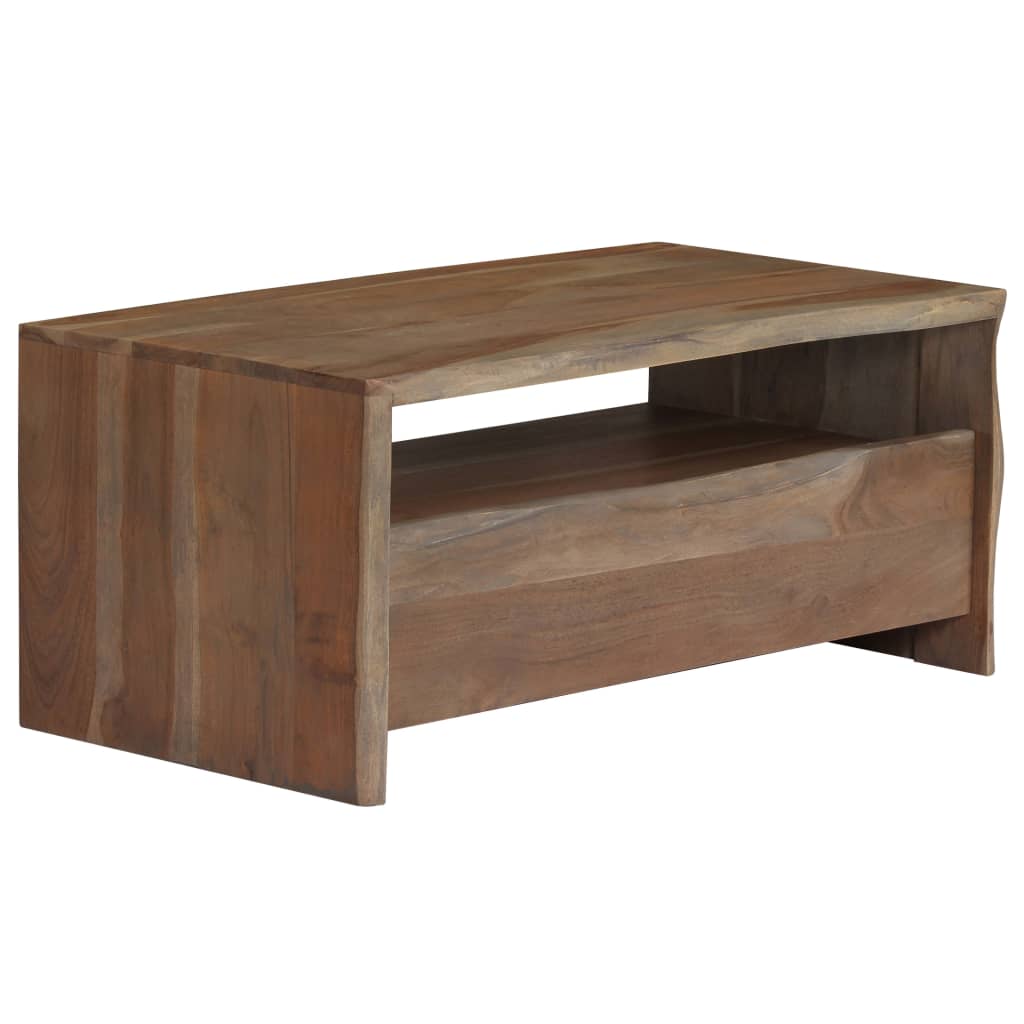 Table basse Acacia massif Bord assorti 90x50x40 cm Gris - Tables basses
