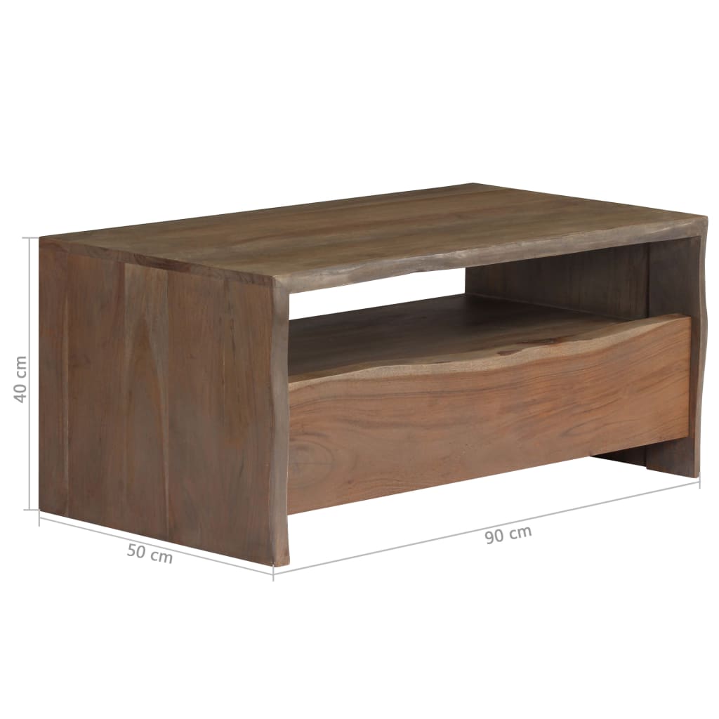 Table basse Acacia massif Bord assorti 90x50x40 cm Gris - Tables basses