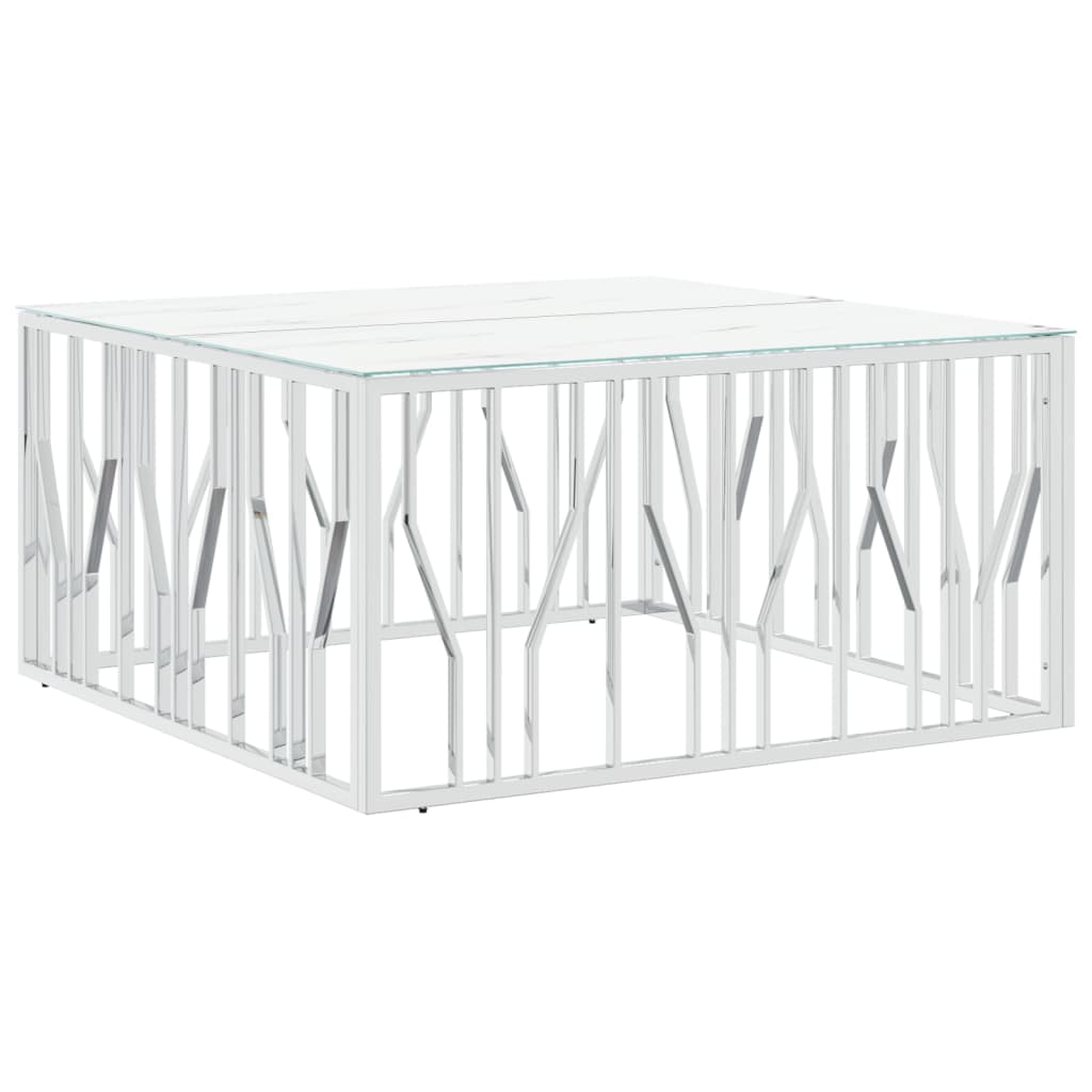Table basse argenté 100x100x50 cm acier inoxydable et verre - Tables basses