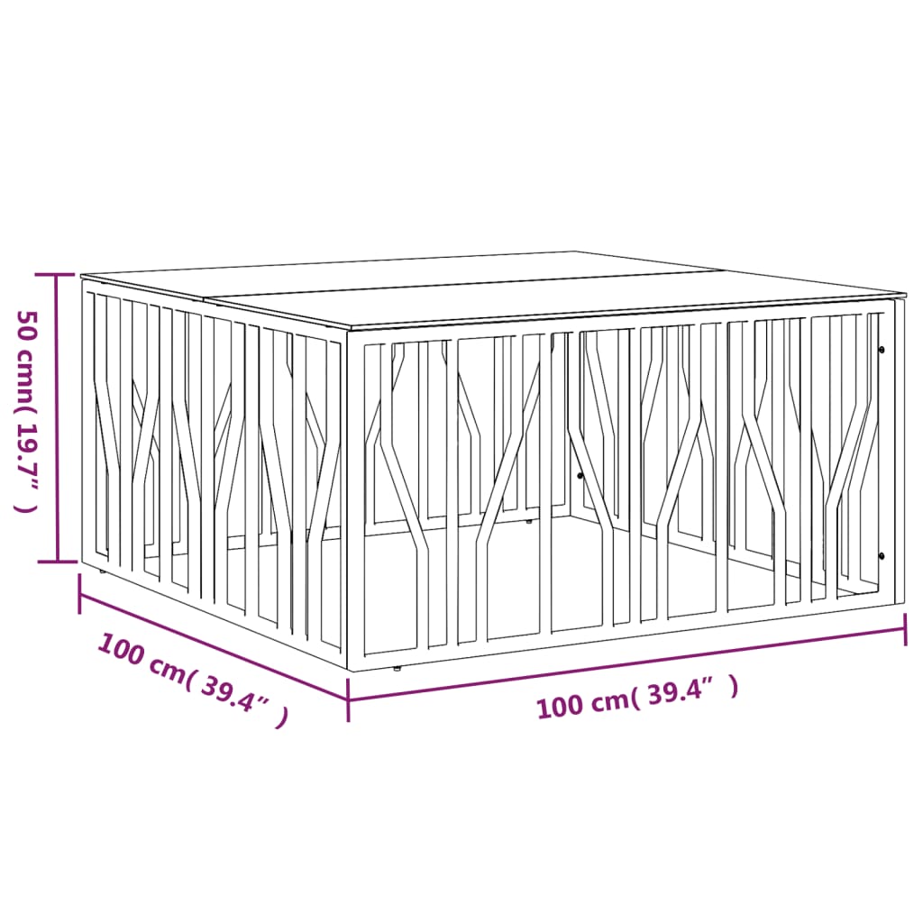 Table basse argenté 100x100x50 cm acier inoxydable et verre - Tables basses