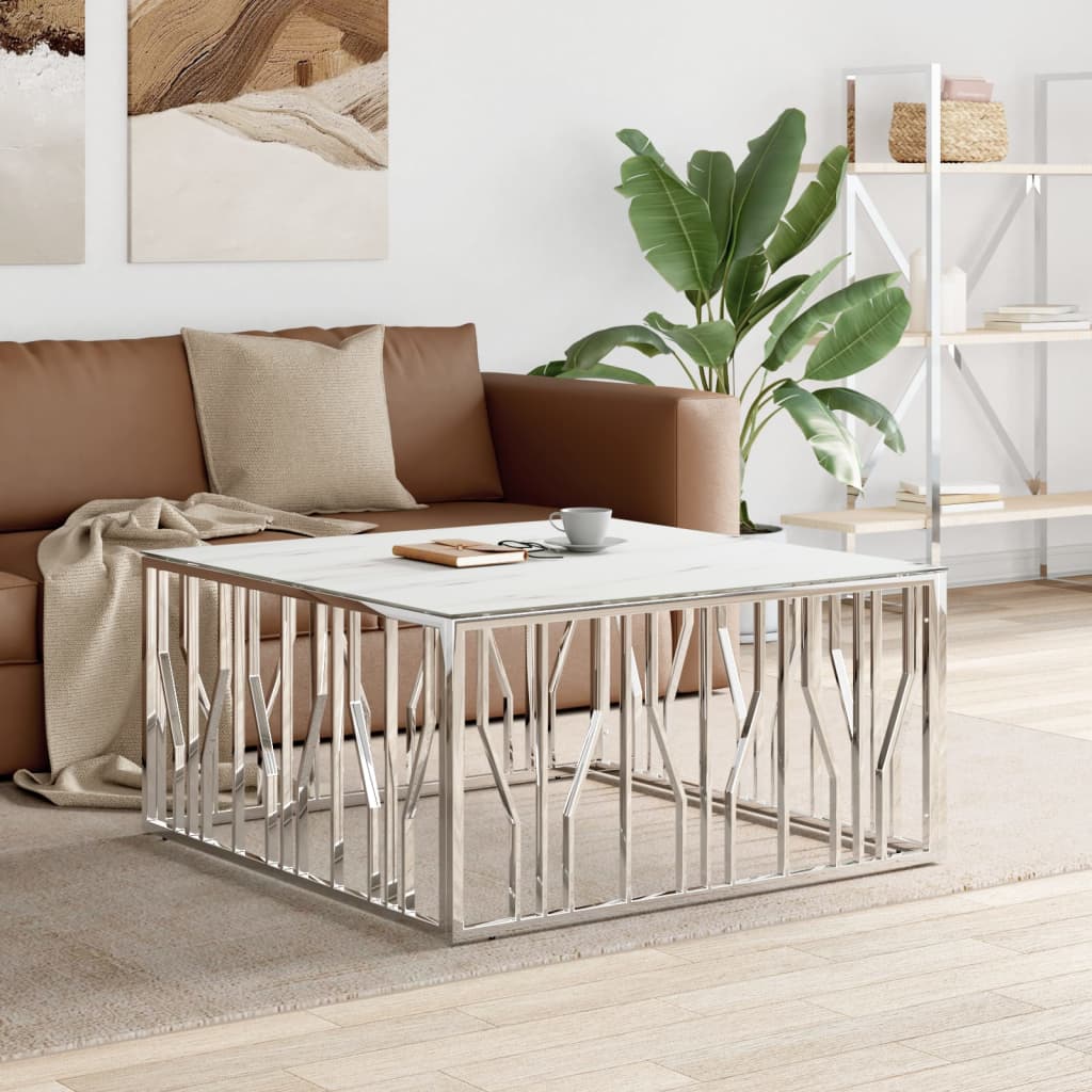 Table basse argenté 100x100x50 cm acier inoxydable et verre - Tables basses