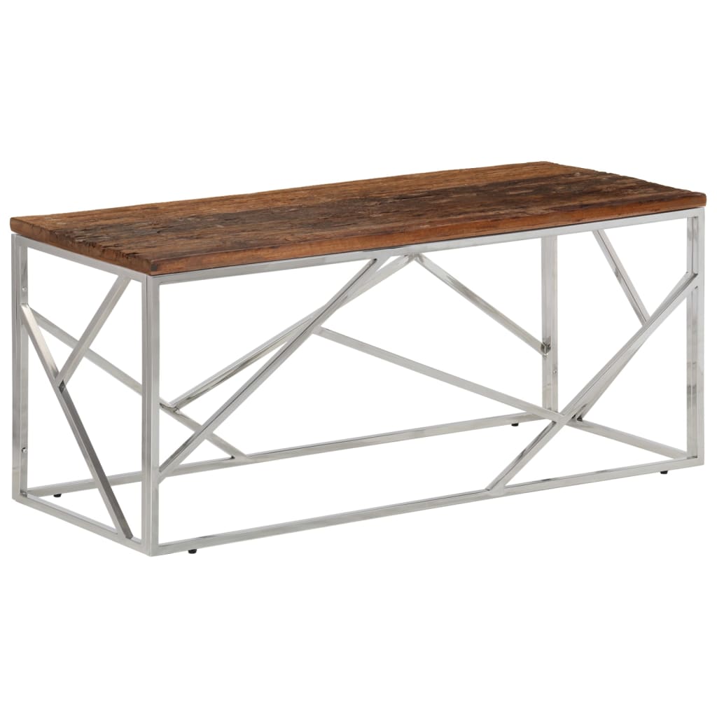 Table basse argenté inox et bois de mélèze massif - Tables basses