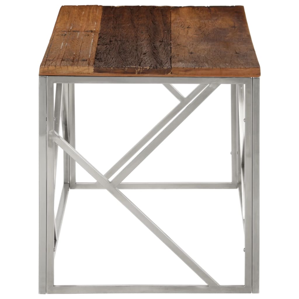 Table basse argenté inox et bois de mélèze massif - Tables basses