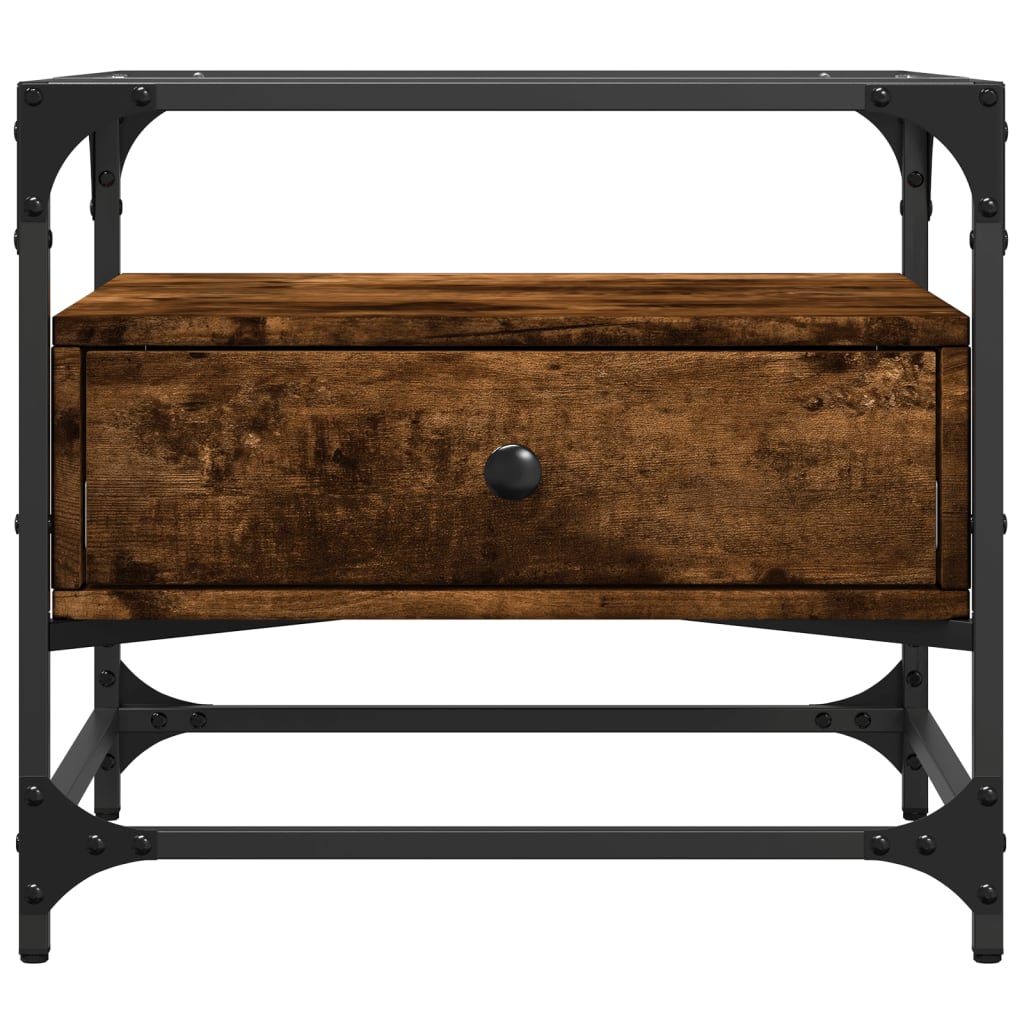 Table basse avec dessus en verre chêne fumé 50x50x45 cm acier - Tables basses