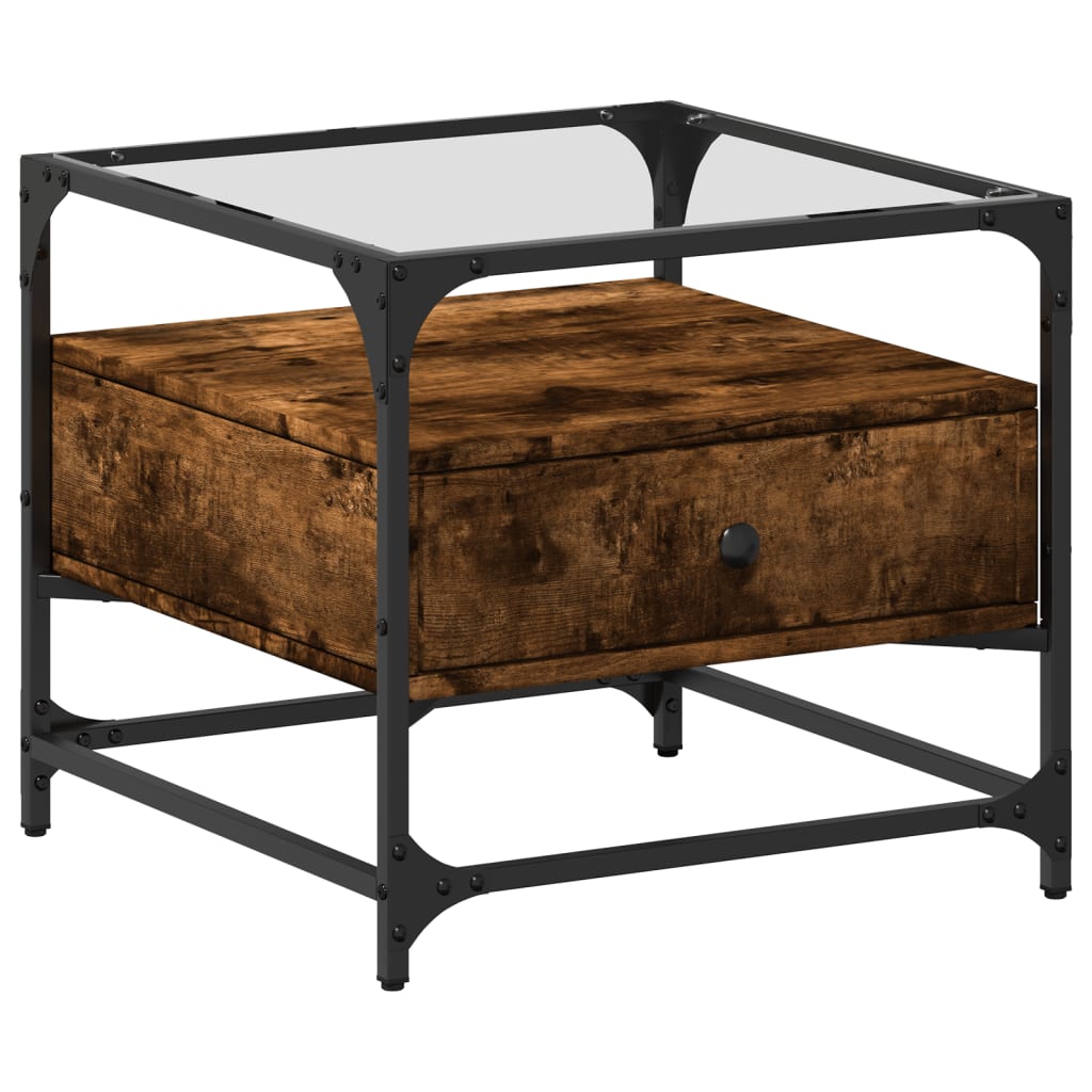 Table basse avec dessus en verre chêne fumé 50x50x45 cm acier - Tables basses