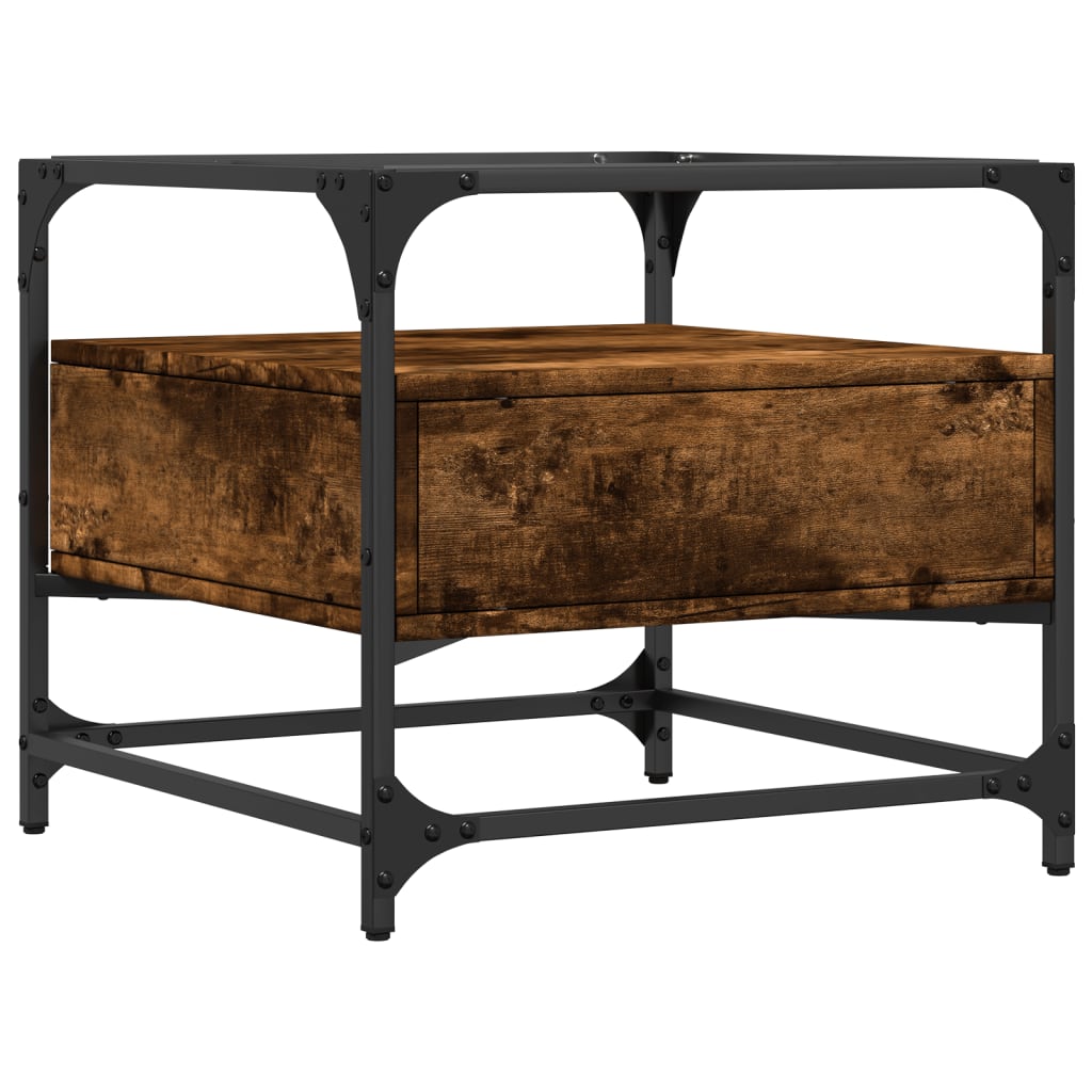 Table basse avec dessus en verre chêne fumé 50x50x45 cm acier - Tables basses