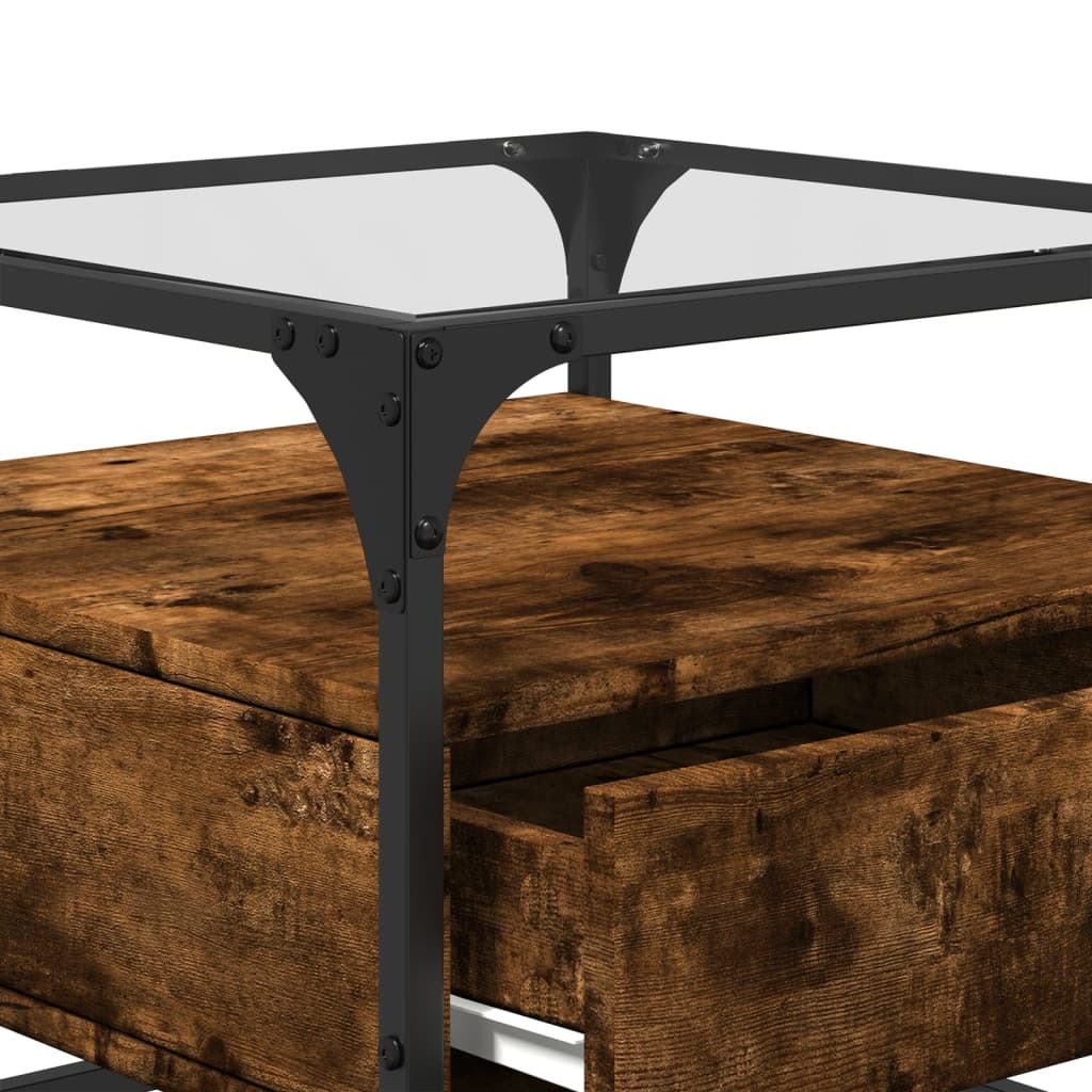 Table basse avec dessus en verre chêne fumé 50x50x45 cm acier - Tables basses