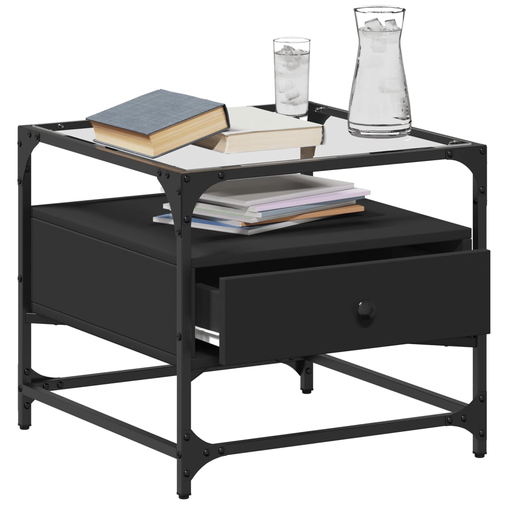 Table basse avec dessus en verre noir 50x50x45 cm acier - Tables basses