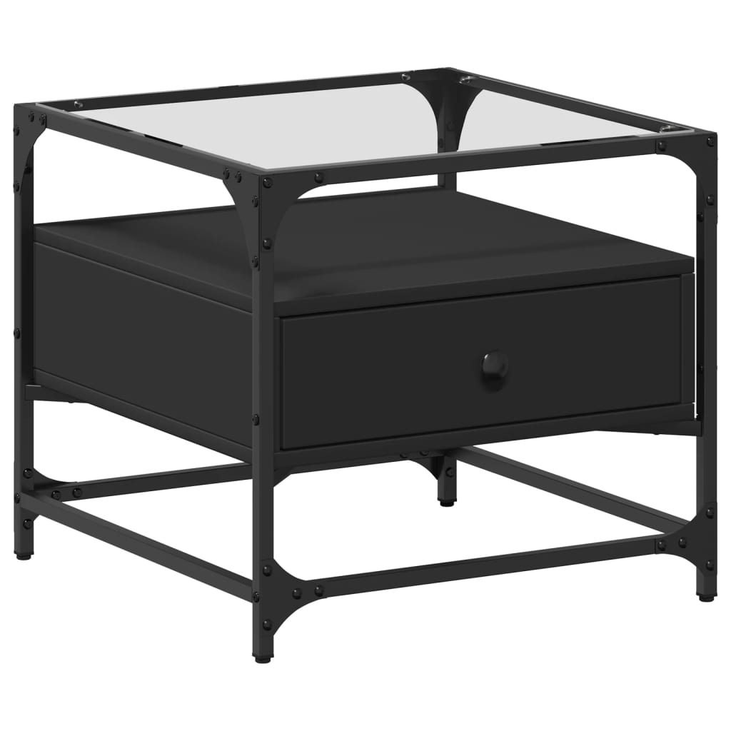 Table basse avec dessus en verre noir 50x50x45 cm acier - Tables basses