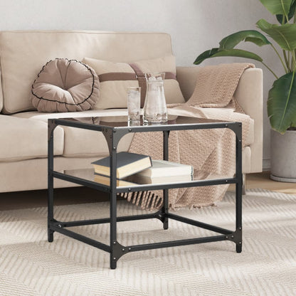 Table basse avec dessus en verre noir 50x50x45 cm acier - Tables basses