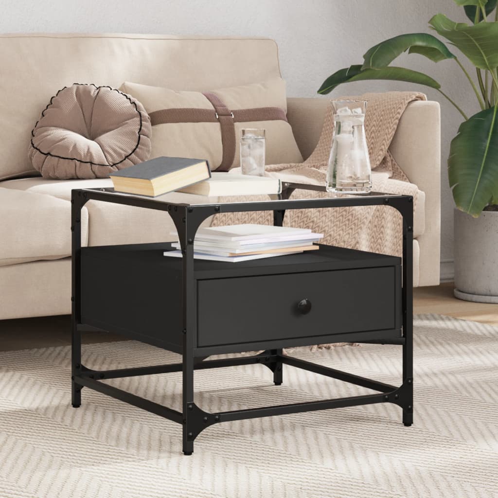 Table basse avec dessus en verre noir 50x50x45 cm acier - Tables basses