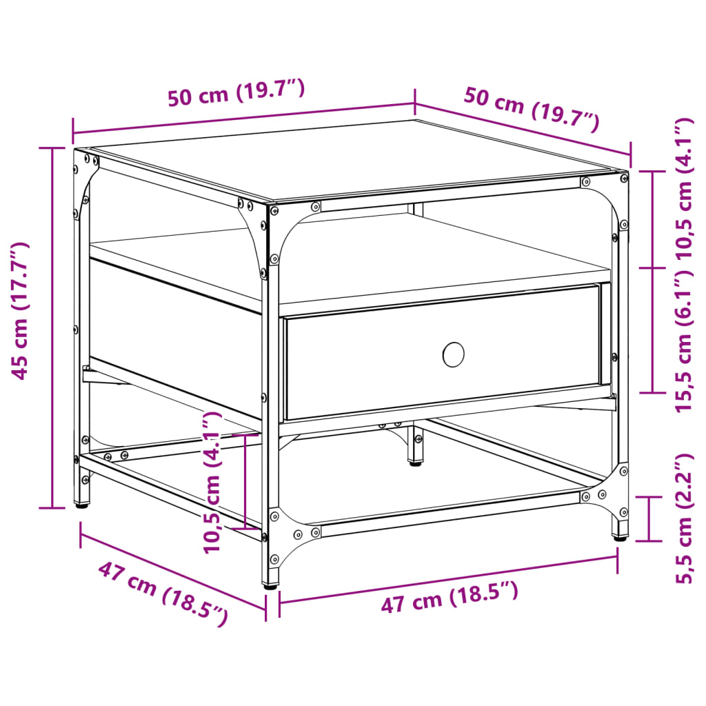 Table basse avec dessus en verre noir 50x50x45 cm acier - Tables basses