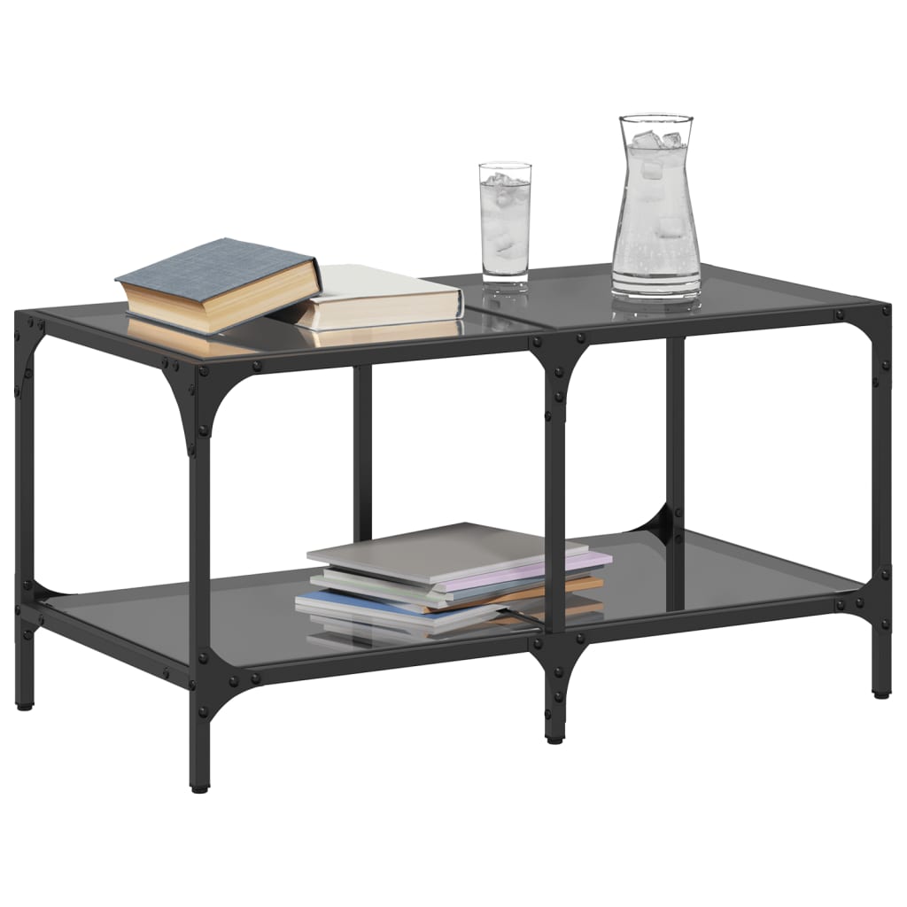 Table basse avec dessus en verre noir 78,5x40x40 cm acier - Tables basses