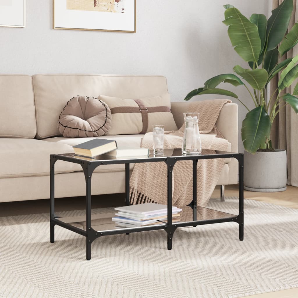 Table basse avec dessus en verre noir 78,5x40x40 cm acier - Tables basses