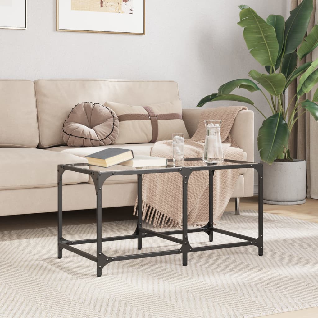 Table basse avec dessus en verre transparent 78,5x40x40cm acier - Tables basses
