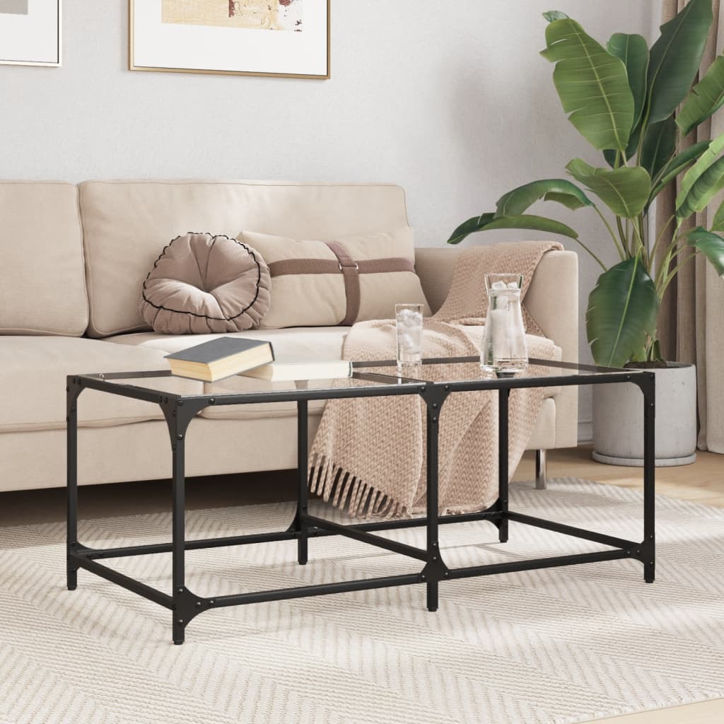 Table basse avec dessus en verre transparent 98,5x50x40cm acier - Tables basses