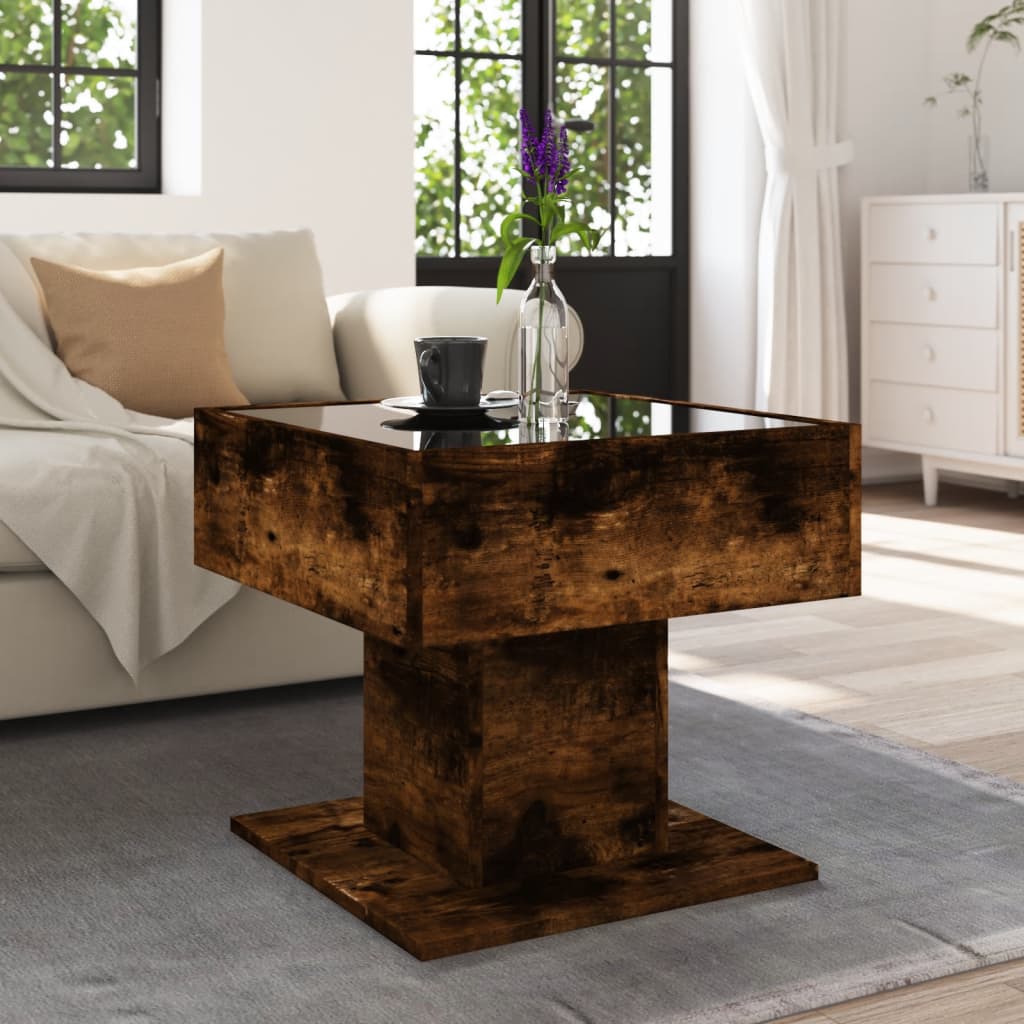 Table basse avec LED chêne fumé 50x50x45 cm bois d’ingénierie - Tables basses