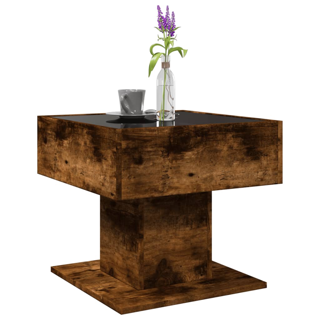 Table basse avec LED chêne fumé 50x50x45 cm bois d’ingénierie - Tables basses