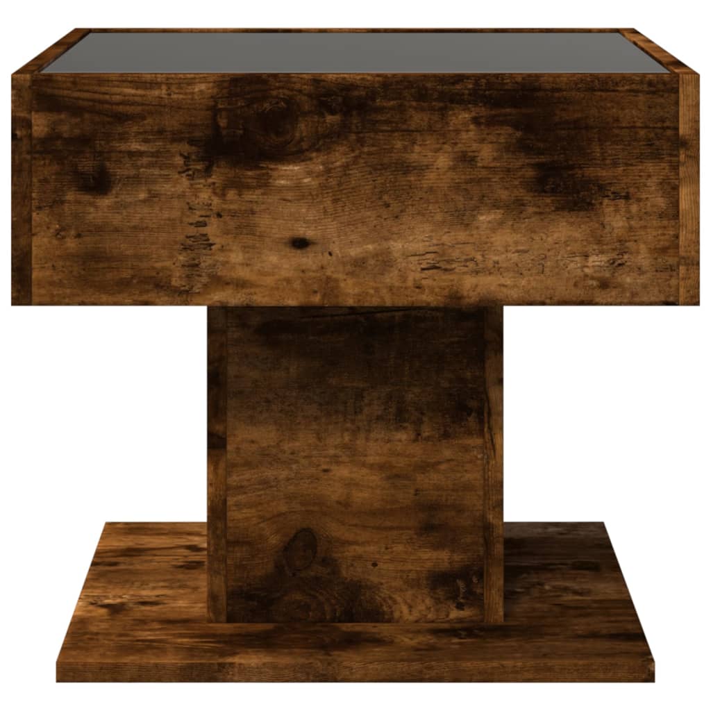 Table basse avec LED chêne fumé 50x50x45 cm bois d’ingénierie - Tables basses