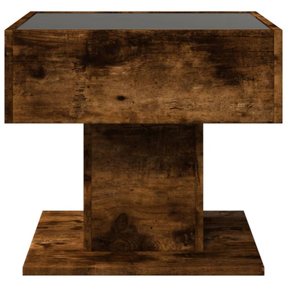 Table basse avec LED chêne fumé 50x50x45 cm bois d’ingénierie - Tables basses