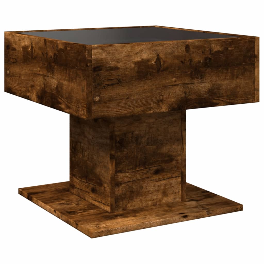 Table basse avec LED chêne fumé 50x50x45 cm bois d’ingénierie - Tables basses