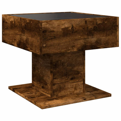 Table basse avec LED chêne fumé 50x50x45 cm bois d’ingénierie - Tables basses