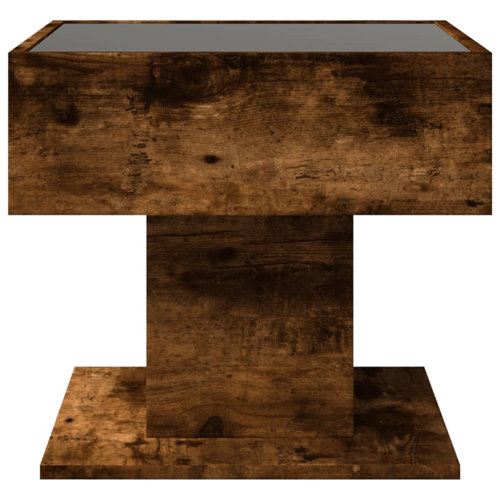 Table basse avec LED chêne fumé 50x50x45 cm bois d’ingénierie - Tables basses
