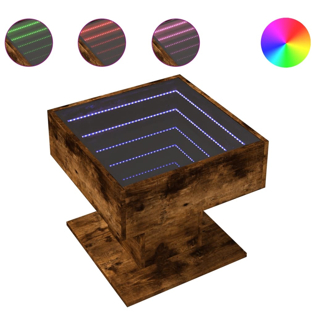 Table basse avec LED chêne fumé 50x50x45 cm bois d’ingénierie - Tables basses