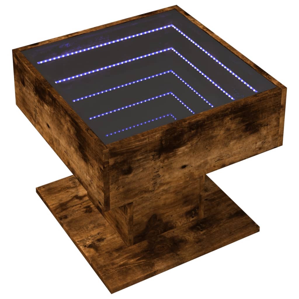 Table basse avec LED chêne fumé 50x50x45 cm bois d’ingénierie - Tables basses