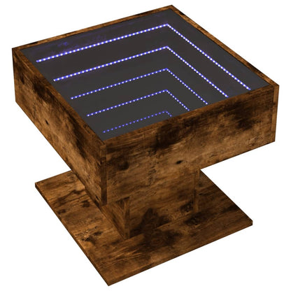 Table basse avec LED chêne fumé 50x50x45 cm bois d’ingénierie - Tables basses
