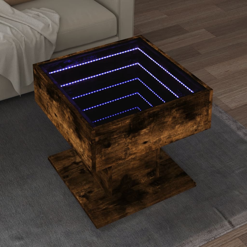 Table basse avec LED chêne fumé 50x50x45 cm bois d’ingénierie - Tables basses