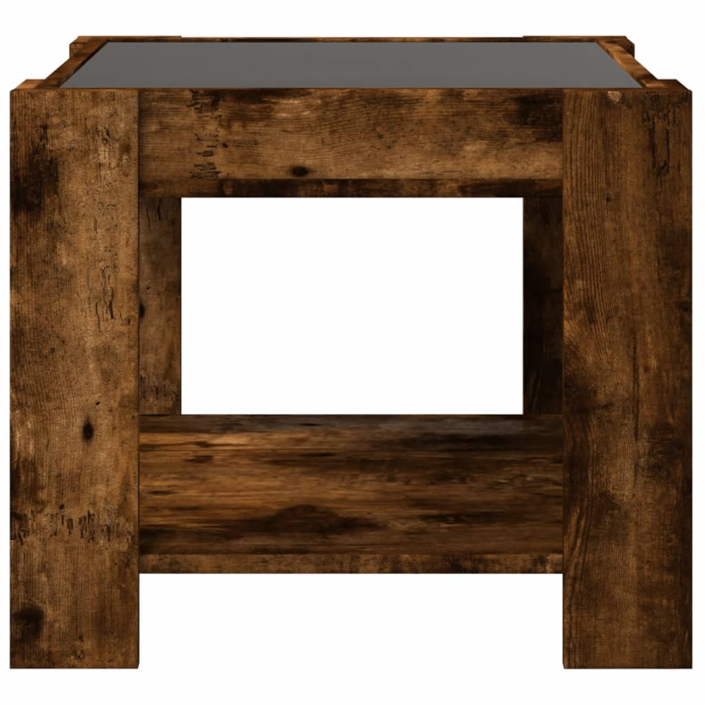 Table basse avec LED chêne fumé 53x53x45 cm bois d’ingénierie - Tables basses