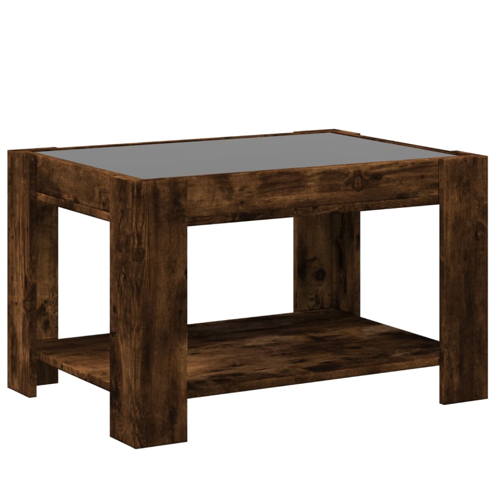 Table basse avec LED chêne fumé 73x53x45 cm bois d’ingénierie - Tables basses