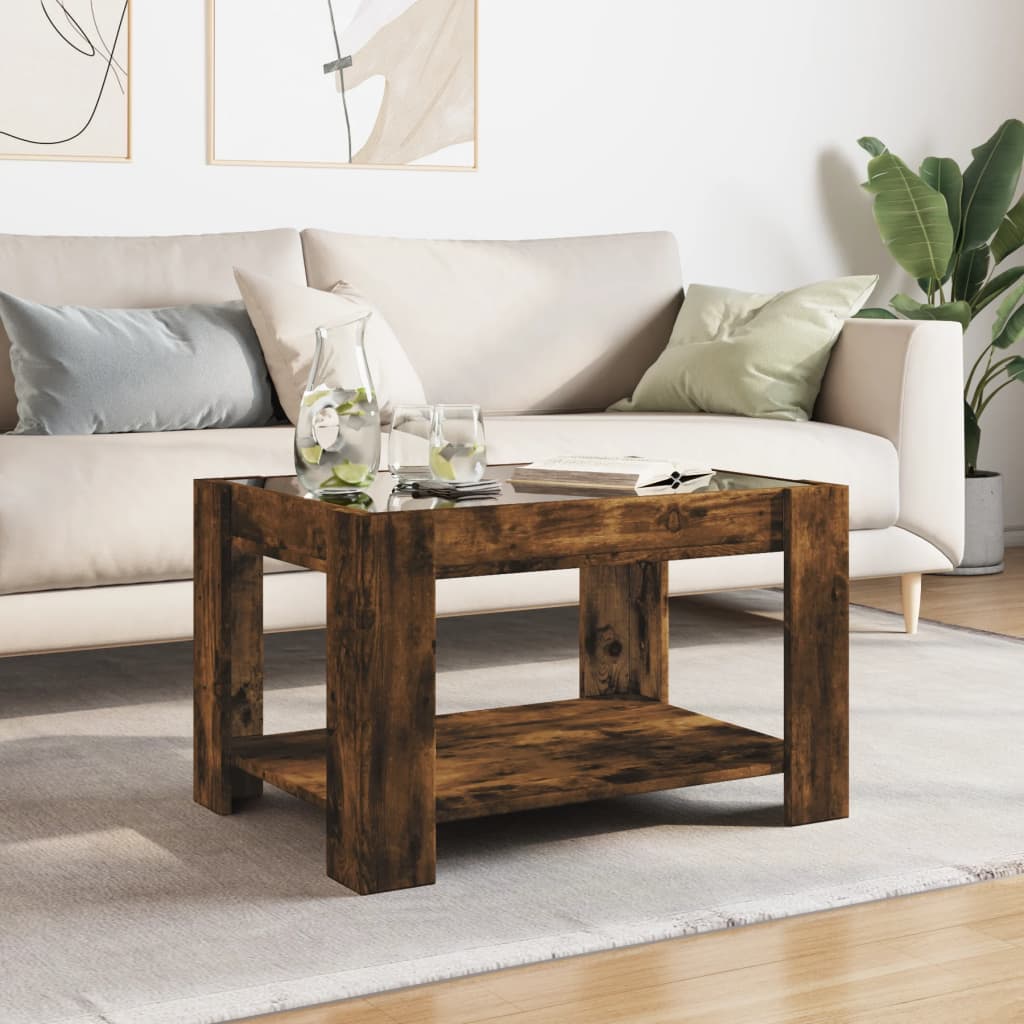 Table basse avec LED chêne fumé 73x53x45 cm bois d’ingénierie - Tables basses