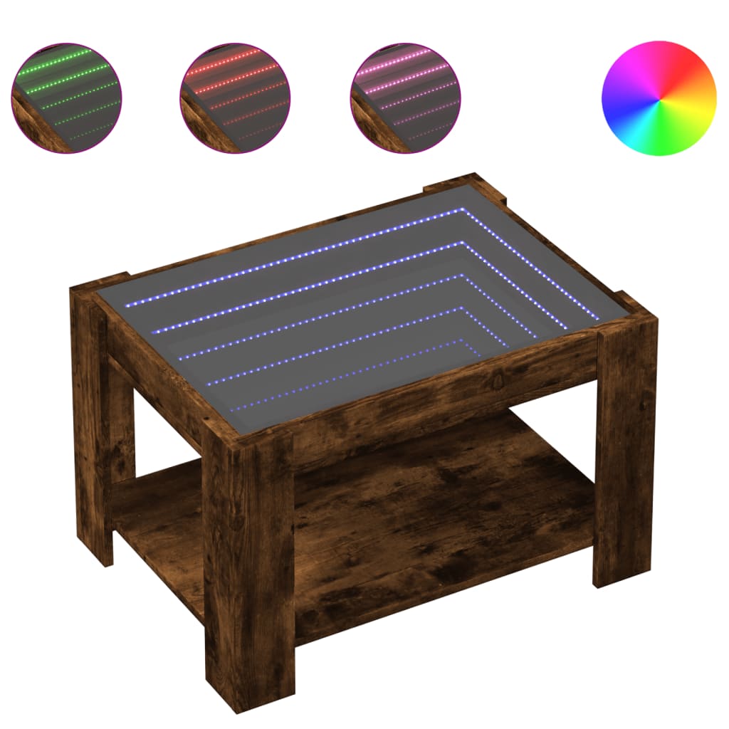 Table basse avec LED chêne fumé 73x53x45 cm bois d’ingénierie - Tables basses