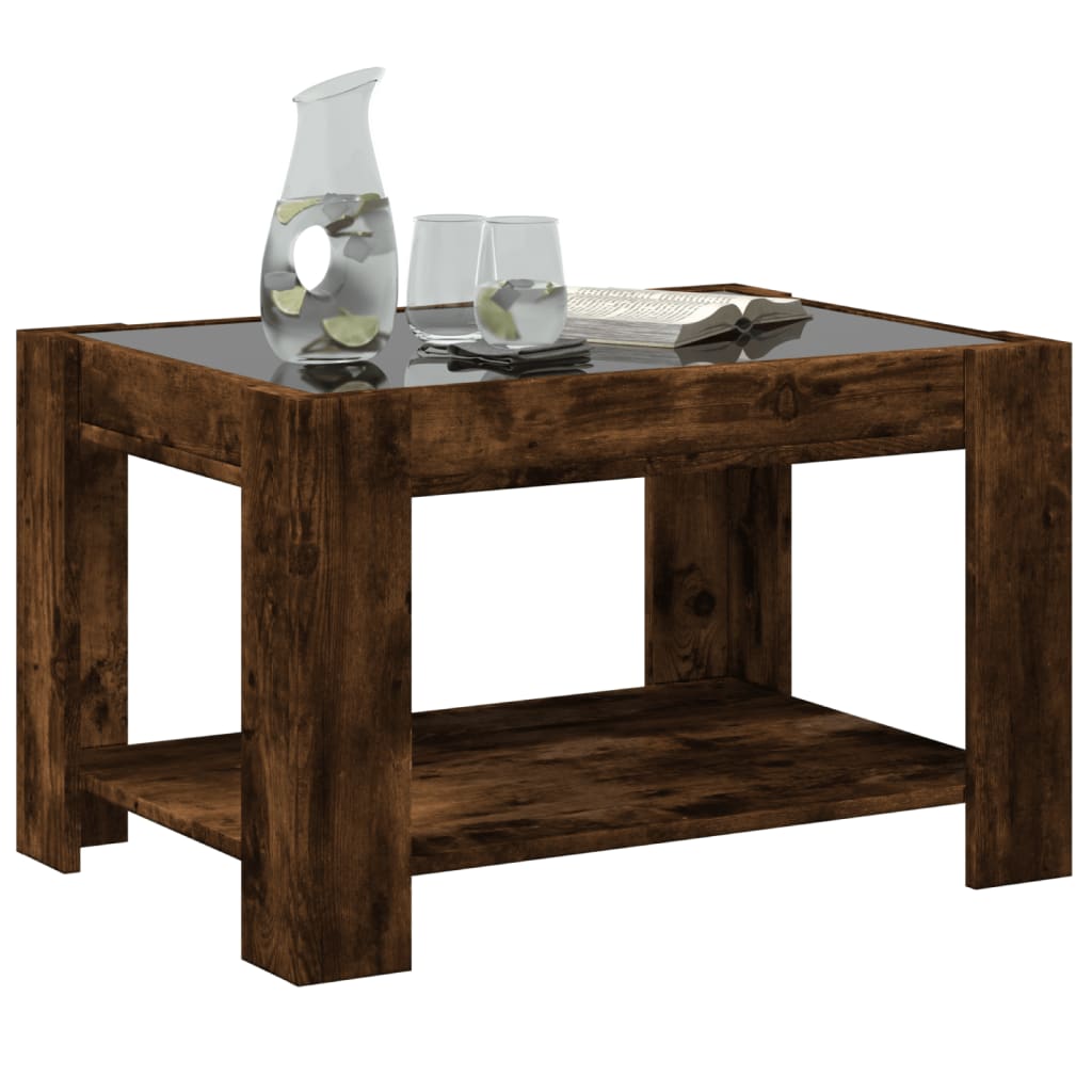 Table basse avec LED chêne fumé 73x53x45 cm bois d’ingénierie - Tables basses