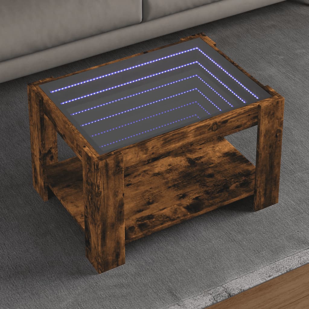 Table basse avec LED chêne fumé 73x53x45 cm bois d’ingénierie - Tables basses