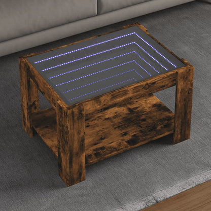 Table basse avec LED chêne fumé 73x53x45 cm bois d’ingénierie - Tables basses